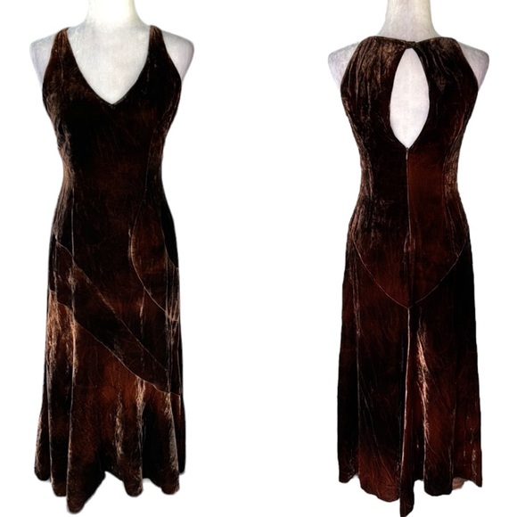 Sandro Ferrone Dresses & Skirts - Sandro Ferrone Vintage Brown Crushed Velvet Ombre Cutout Midi Slip Dress - 6